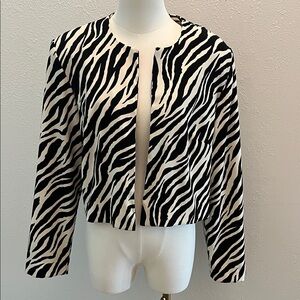 Zebra Blazer Leslie Fay Black White Cropped Jacket Print Size 16 Mob Wife Career